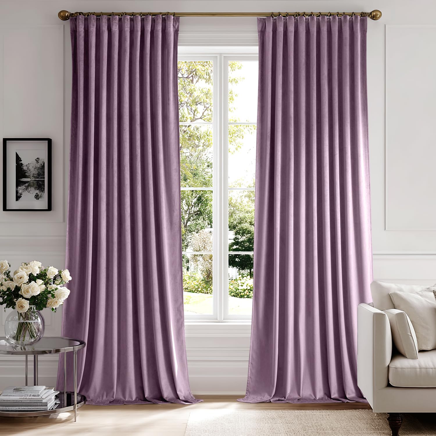 MIULEE Lavender Velvet Curtains 96 inches 2 Panels - Luxury Room Darkening Window Drapes for