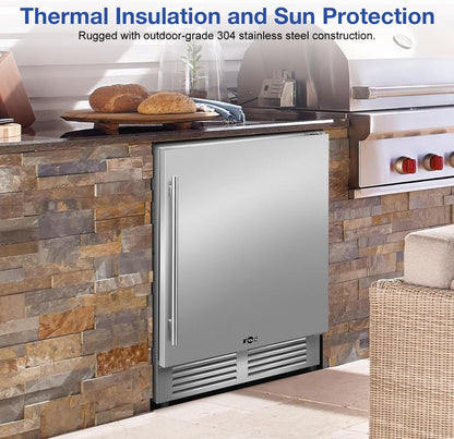Tylza Outdoor Refrigerator 24 Inch Wide, Stainless Steel Beverage Refrigerator 176 Can for