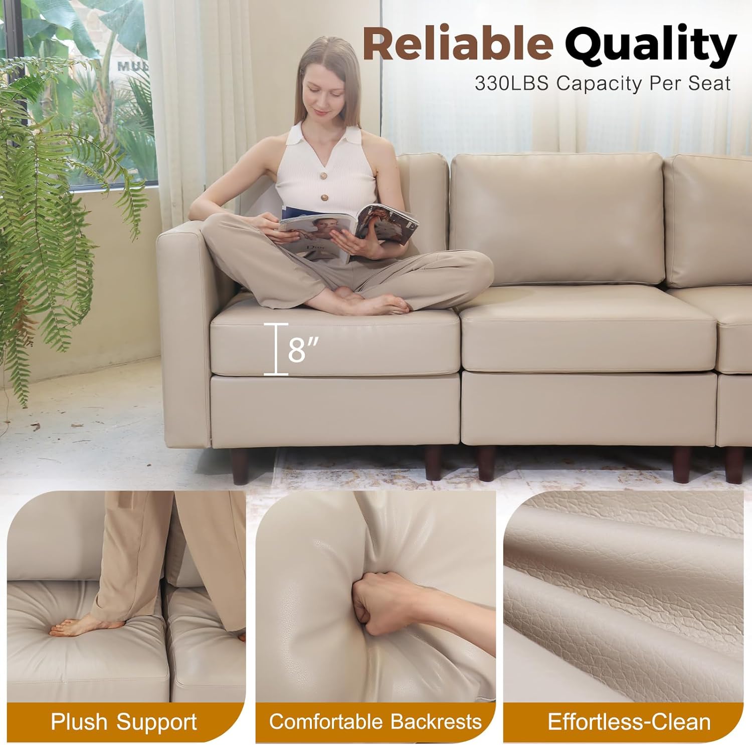 118.5" Faux Leather Modular Sectional Convertible Sofa, L Shaped Couch Set for Living Room, Large