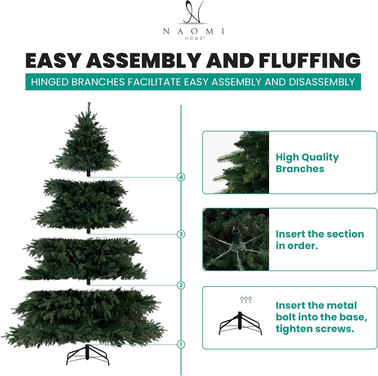 Cynthia 4.5ft Prelit Aritificial Christmas Tree with 1117 Branch Tips, 300 Warm Lights and Metal