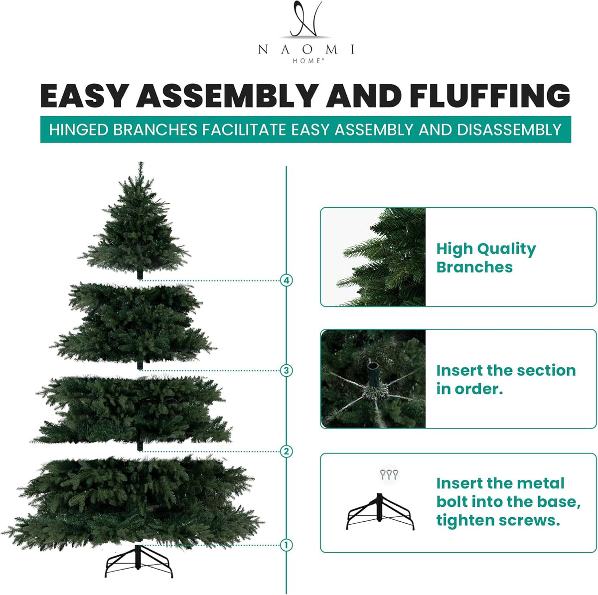 Cynthia 4.5ft Prelit Aritificial Christmas Tree with 1117 Branch Tips, 300 Warm Lights and Metal