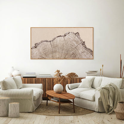 SIGNINART Large Tree Ring Framed Canvas Wall Art, Rustic Beige Wooden Wall Decor, Neutral Nature