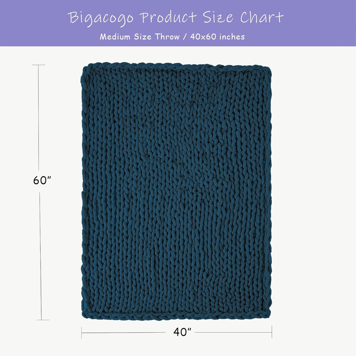 Bigacogo Chunky Knit Throw Blanket for Couch, 40x60 inches, 100% Hand Knitted with Thick Jumbo