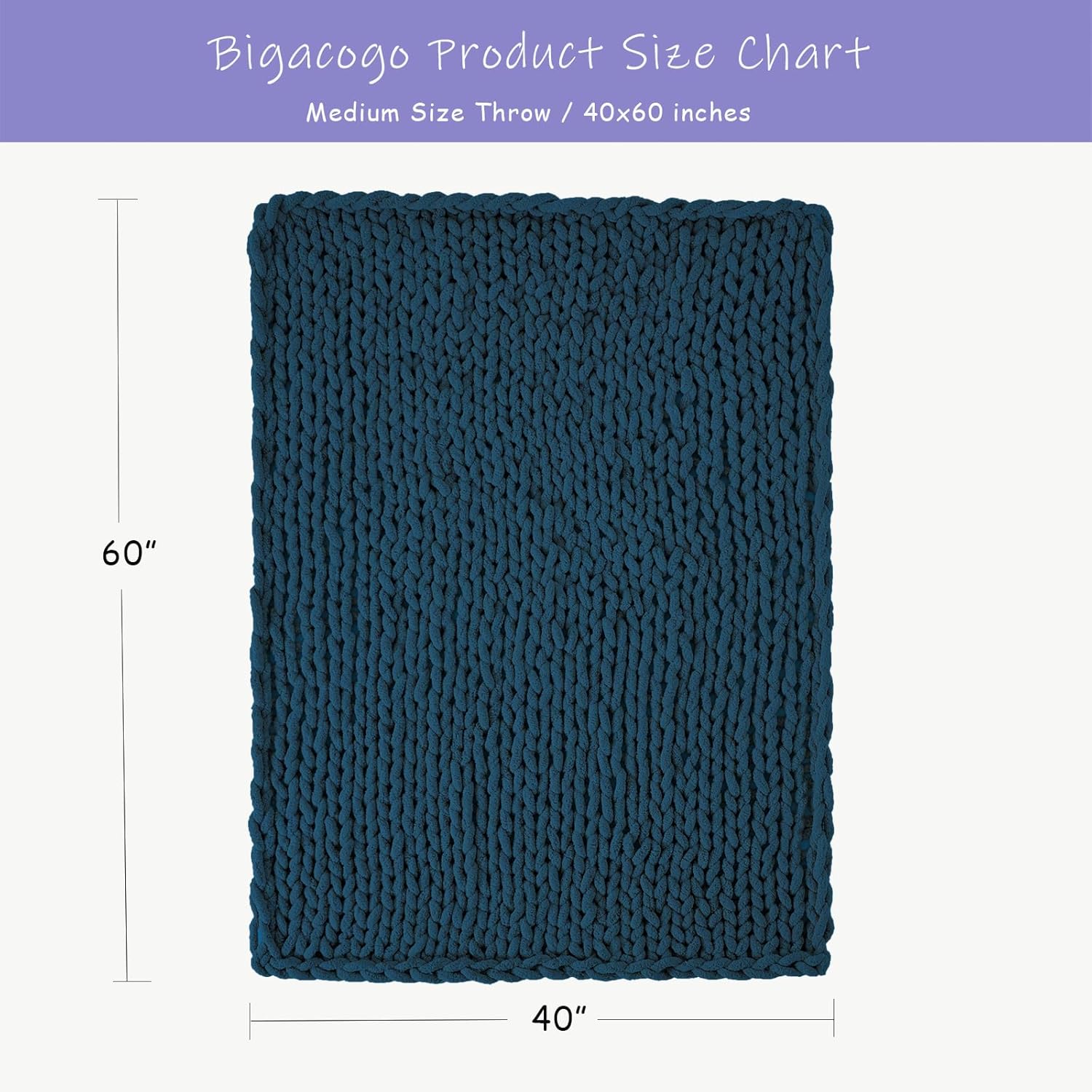 Bigacogo Chunky Knit Throw Blanket for Couch, 40x60 inches, 100% Hand Knitted with Thick Jumbo