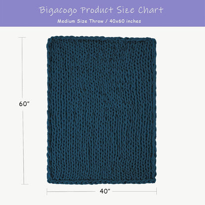 Bigacogo Chunky Knit Throw Blanket for Couch, 40x60 inches, 100% Hand Knitted with Thick Jumbo