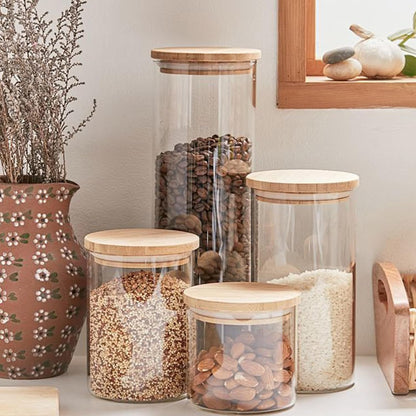 Glass Food Storage Jars, Glass Jars with Bamboo Lids, Kitchen Storage Jars, Canisters with Airtight
