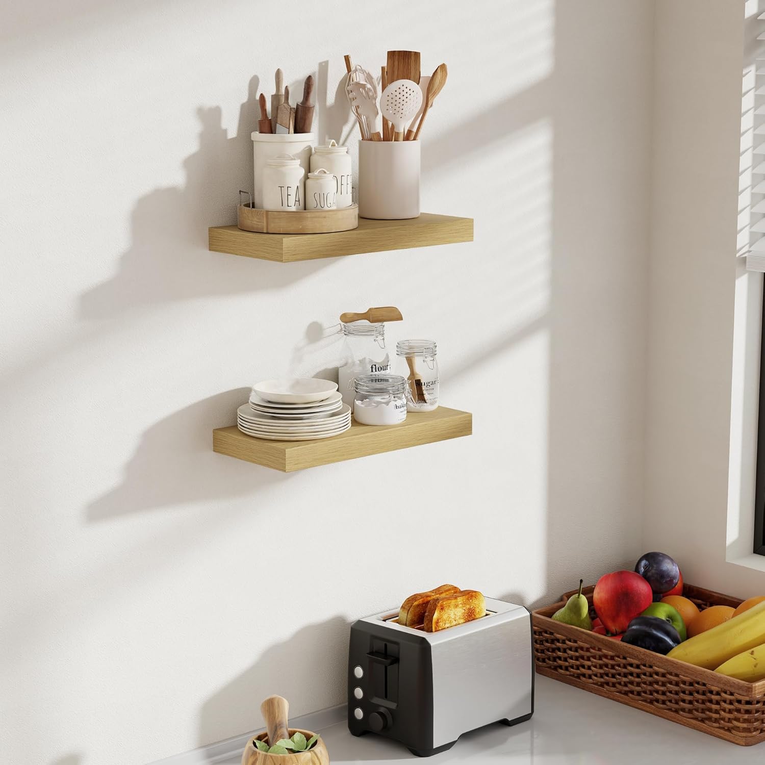 16 Inch Floating Shelves, 8 Inch Deep Floating Shelves for Wall, Hanging Shelf with Invisible