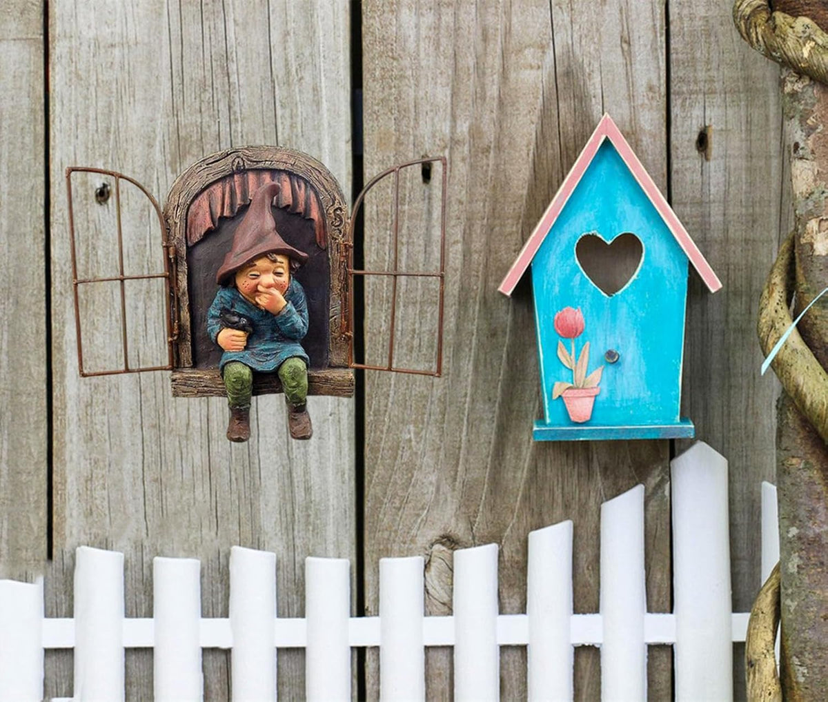 Whimsical Fairy Garden Gnome Statue, Tree Faces Decor Outdoor -5.9 Inch, Funny Garden Tree