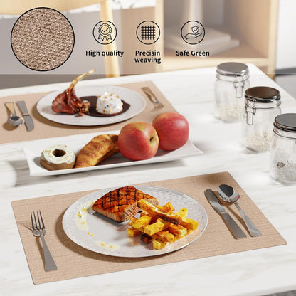 Cloth Placemats, Set of 6 Heat-Resistant Cotton Linen Blend Double Layered Machine Washable Place