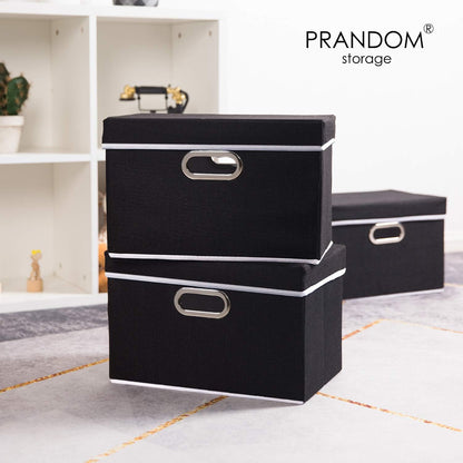 PRANDOM Foldable Storage Bin with Lid [5-Pack] Linen Fabric Decorative Storage Box Organizer