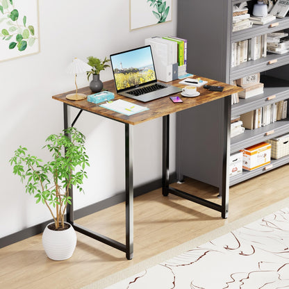 PayLessHere | 32 Inch Computer Desk | Brown | Office Desk with Metal Frame, Adjustable Feet |
