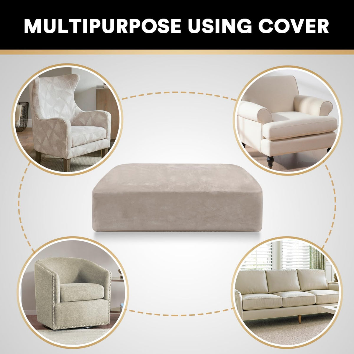 PrinceDeco Stretch Velvet Couch Cushion Cover,Soft Fitted Cushion Slipcover for Arm Chair Sofa