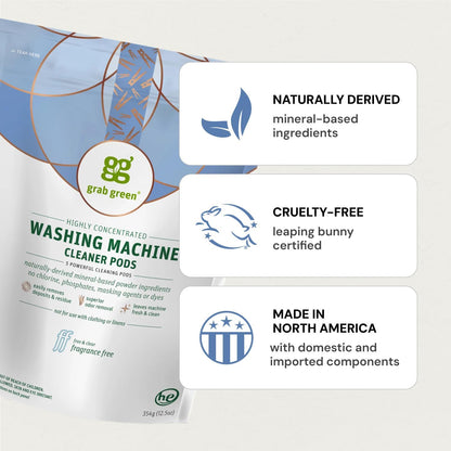 Grab Green Washing Machine Cleaner, 5 Count, Fragrance Free, Mineral Based Removes Deposits and