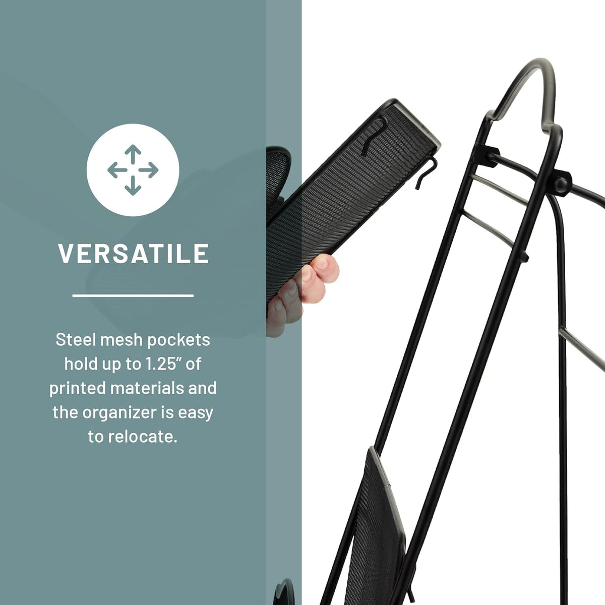 Safco Onyx Mesh Magazine Holder, Ladder Style Display Rack with 5 Pockets, Brochure Organizer