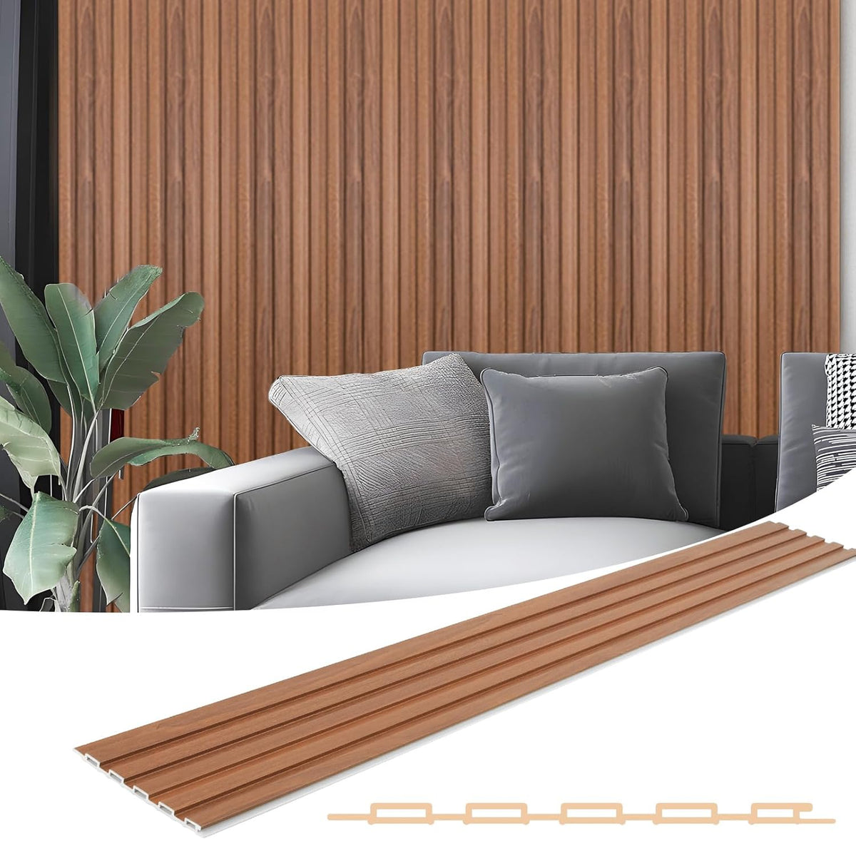 Art3d WPC Slat Wall Panels, 8-Pack 108 x 6 Inch 3D Wall Accents for Interior Wall Decor, Living