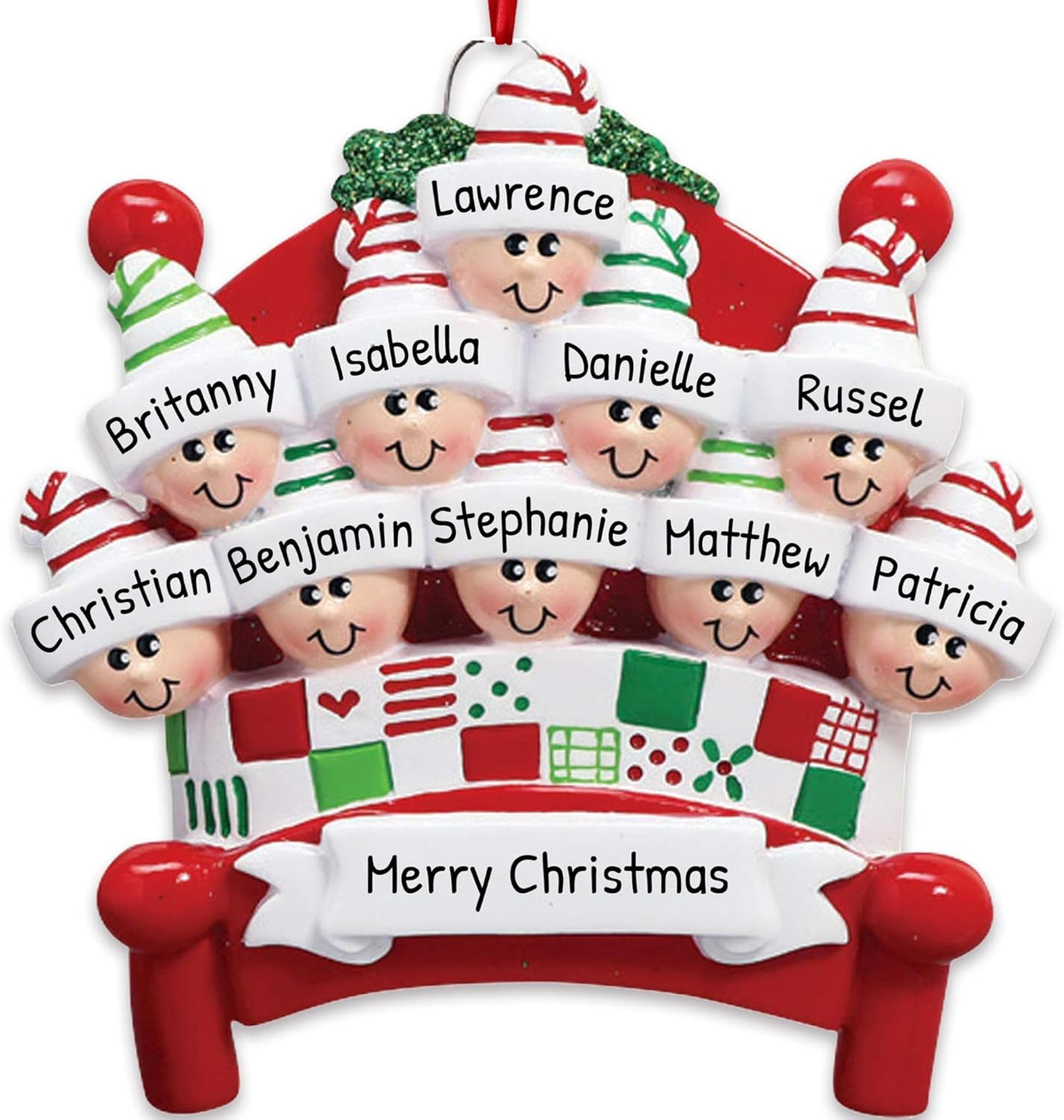 3D Bedtime Family of 10 Ornament 2025 Personalized Family Christmas Ornaments 2025 | Tucked