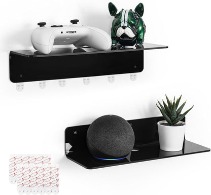 OAPRIRE Black Acrylic Floating Shelves Set of 2 - Damage Free Expand Wall Space - 12 Inch Wall