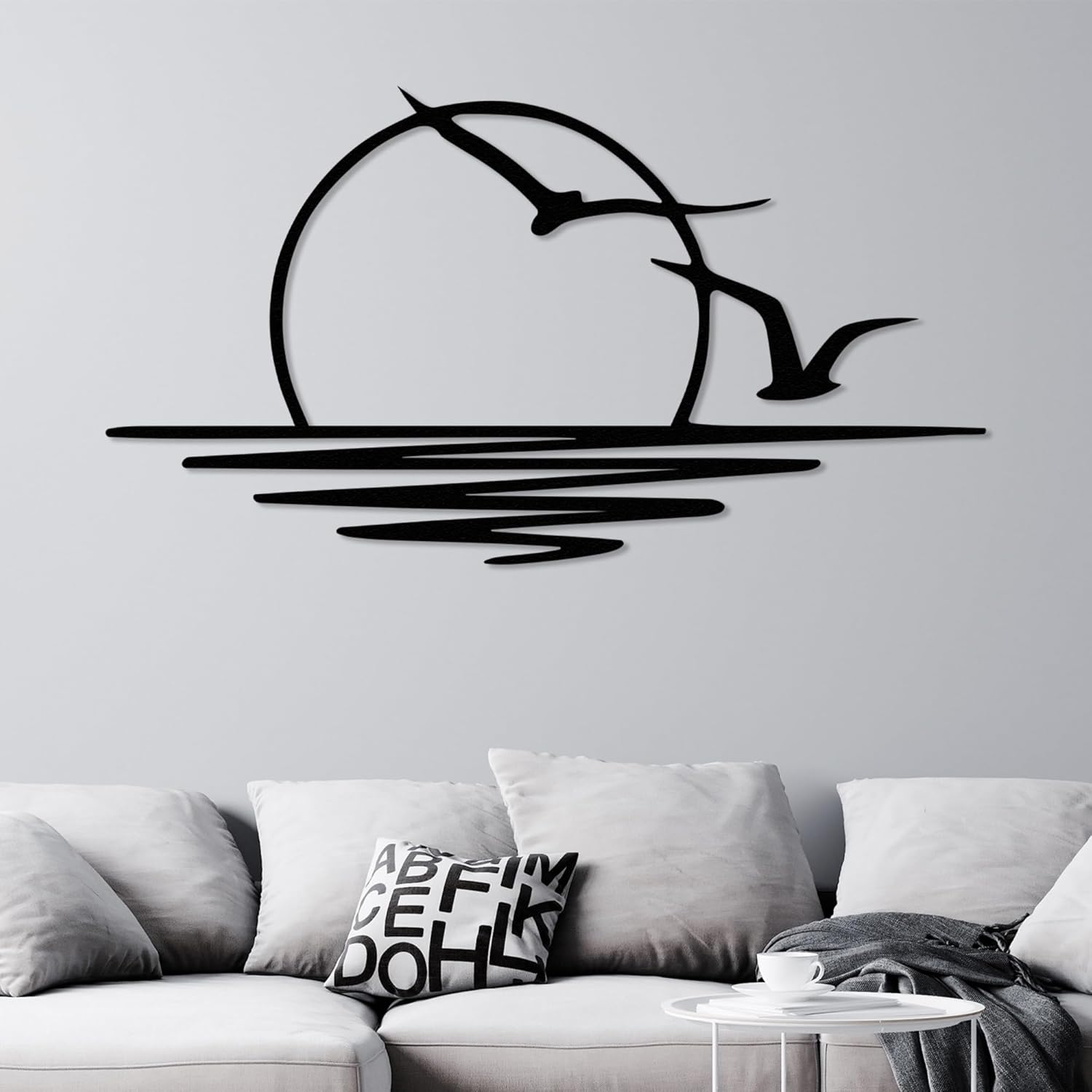 Wita Home Sunset with Seagulls Metal Wall Mounted Art, Handcrafted Metal Home Decor with Static