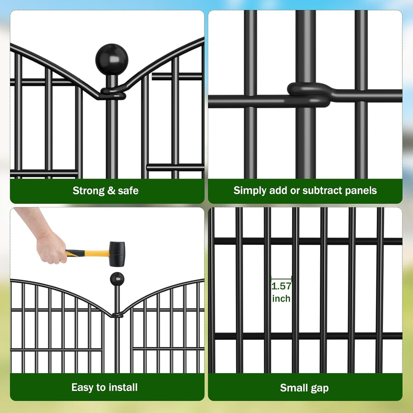 10 Panels Decorative Garden Fence - 32 in (H) x 23.6 ft (L) No Dig Dog Fence Outdoor for Yard