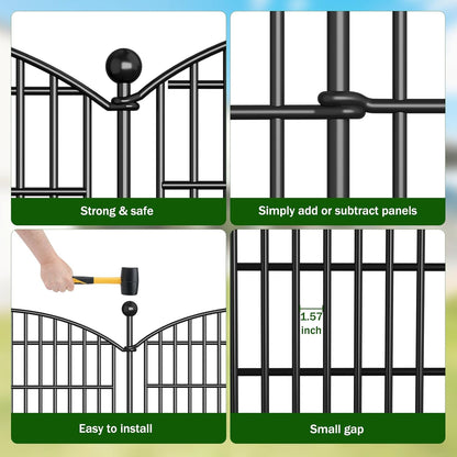 10 Panels Decorative Garden Fence - 32 in (H) x 23.6 ft (L) No Dig Dog Fence Outdoor for Yard