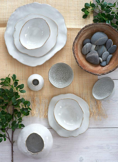 Serene Spaces Living Large Free-Form Edge Glazed Ceramic Bowl, Set of 4, Centerpiece for Vintage