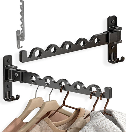 Dr.DJ Wall Hanger for Clothes, Coat Hanger Mounted Matte Black Retractable Clothes Drying Organizer