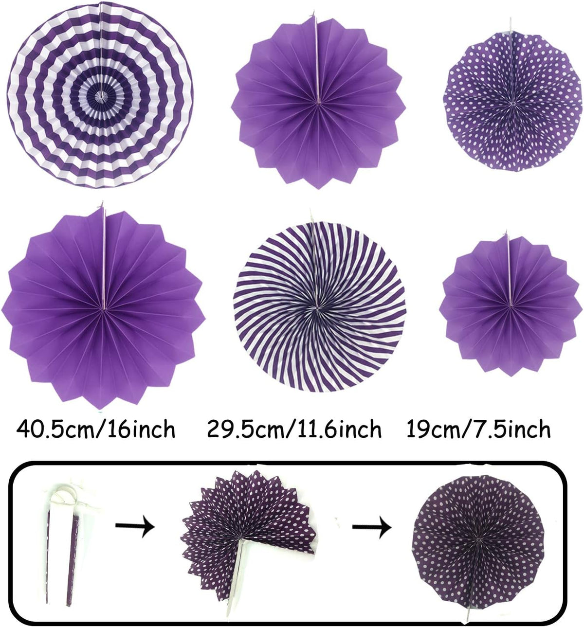 ZERODECO Party Decoration, 21 Pcs Purple and Lavender Hanging Paper Fans, Pom Poms Flowers