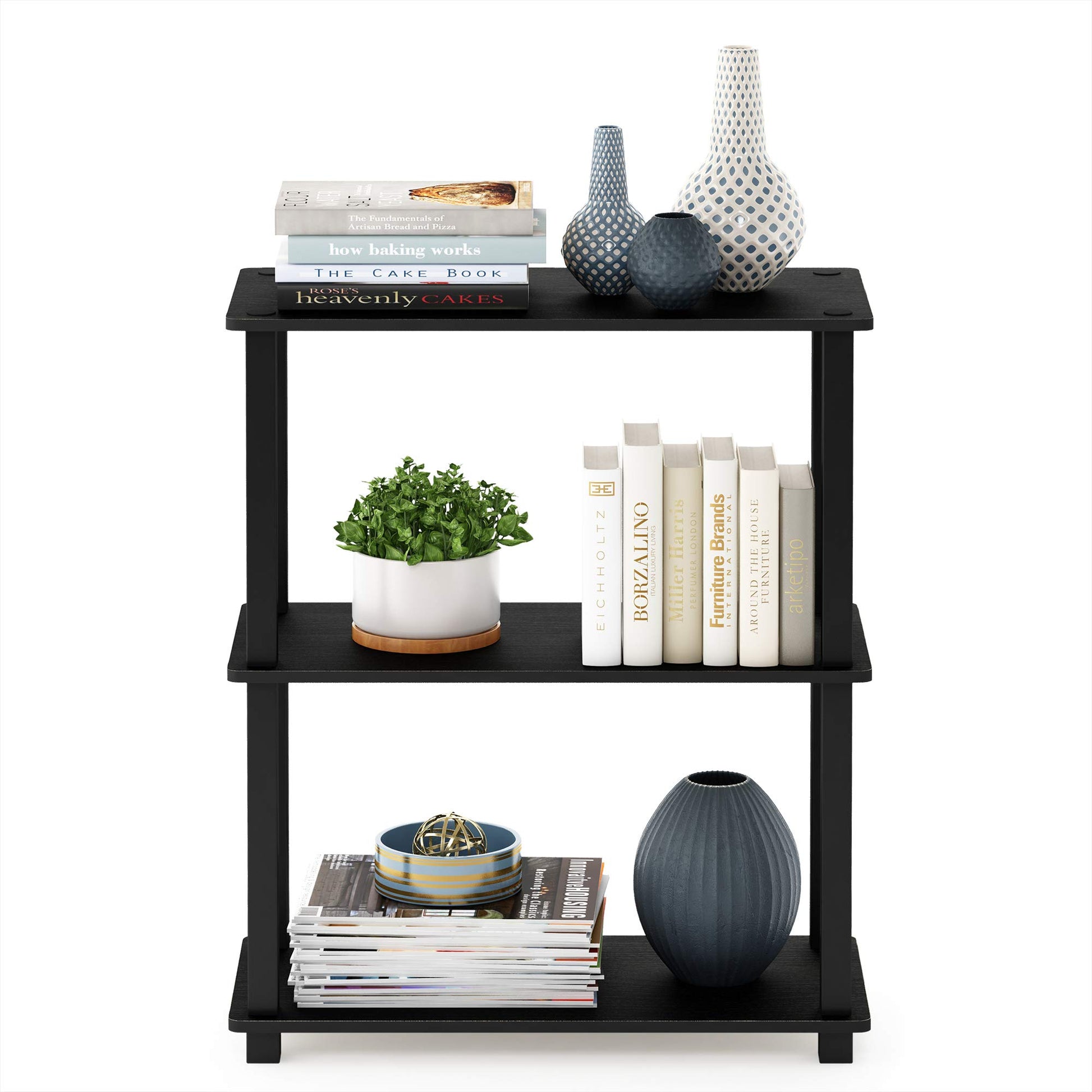 Furinno TURN-S-TUBE Storage Shelves Set of 2, 3-Tier Book Shelf, Corner Shelf, Toolless Open