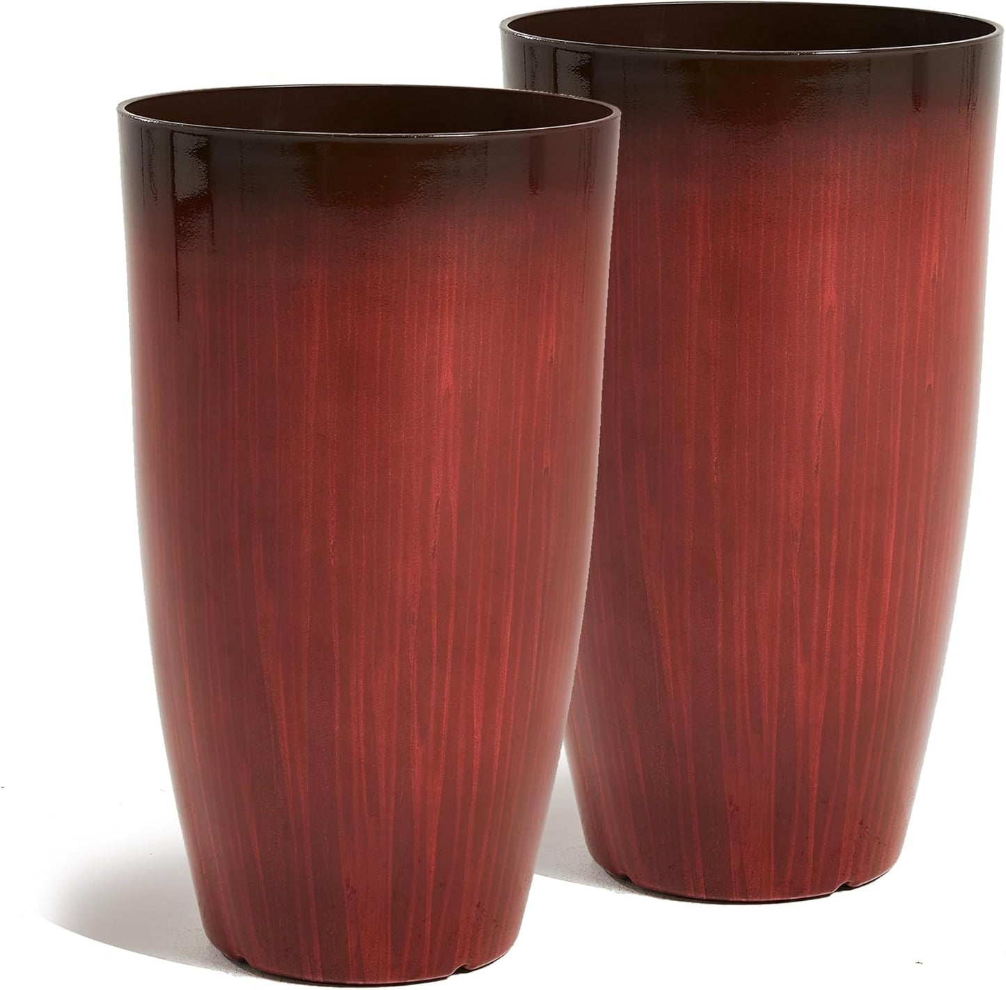Worth Garden 23.5" H. Large Plastic Planters - Set of 2 Gradient Red Glossy Smooth Finish - Tall