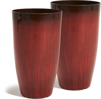 Worth Garden 23.5" H. Large Plastic Planters - Set of 2 Gradient Red Glossy Smooth Finish - Tall