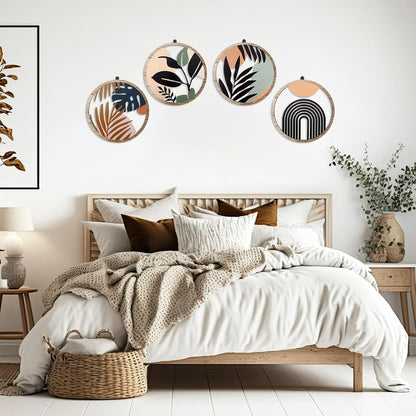 Qunclay 4 Pieces Boho Wall Art Wooden Bohemian Wall Decor Hanging Art Nursery Decor Farmhouse