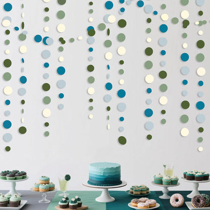 Sage Green and Dusty Blue Party Decorations Polka Dots Garlands Hanging Paper Circle Dots Streamer
