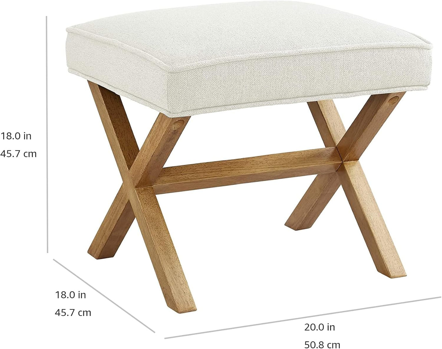 Amazon Basics Small Ottoman Foot Rest, Mid-Century Modern X Square Polyester Foot Stool, Linen