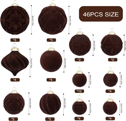 46PCS Velvet Christmas Ball Ornaments Set, Flocked Shatterproof Xmas Tree Decor, Assorted Hanging