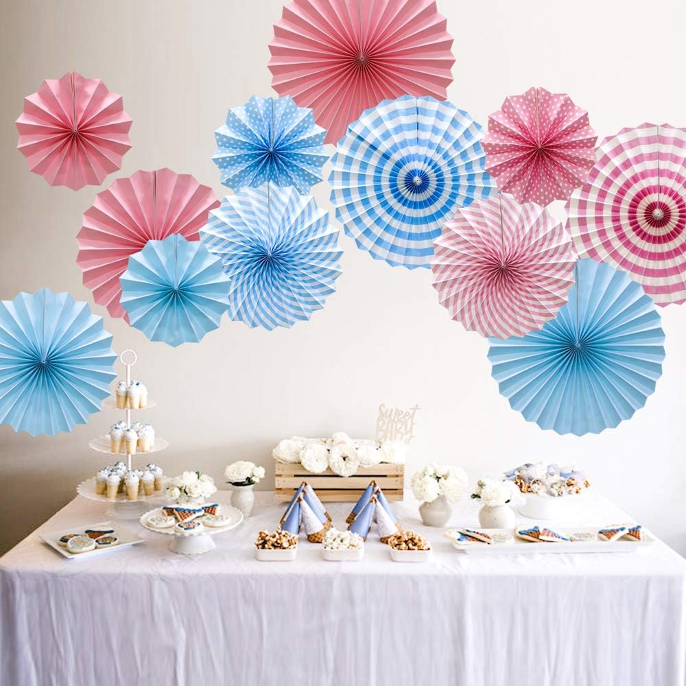 Hanging Paper Fans Party Set, Round Pattern Paper Garlands Decoration for Birthday Baby Boy Shower