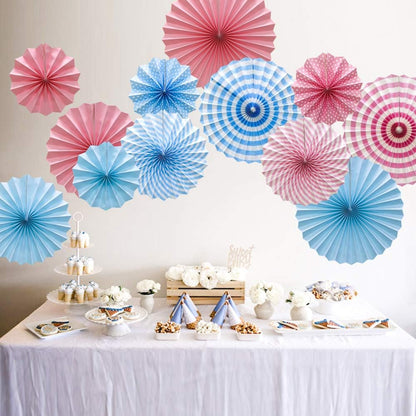 Hanging Paper Fans Party Set, Round Pattern Paper Garlands Decoration for Birthday Baby Boy Shower