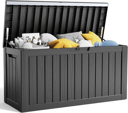 80 Gallon Resin Deck Box, Lockable Patio Outdoor Storage Box for Furniture, Garden Tools and Tools