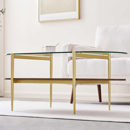 Oval Glass Coffee Table, Mid-Century Modern Design, L41 x W21 x H17 inch, for Living Room, 2-Tier