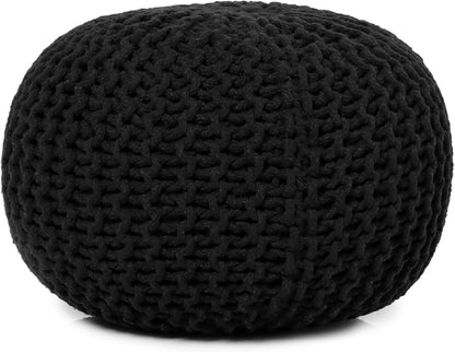 REDEARTH Round Pouf Foot Stool Ottoman - Hand Knitted Bean Bag - Cord Boho Pouffe - Cable Poof