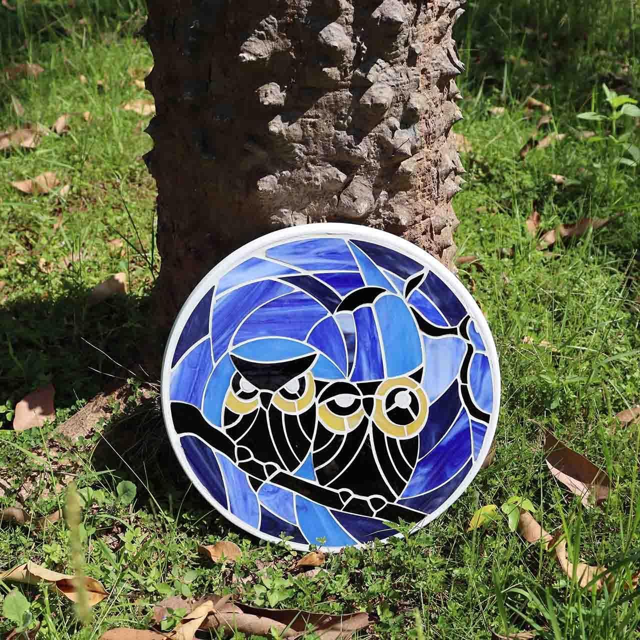 Bieye MSS005 Tiffany Style Stained Glass Mosaic Decorative Stepping Stone for Garden Decor (Owl