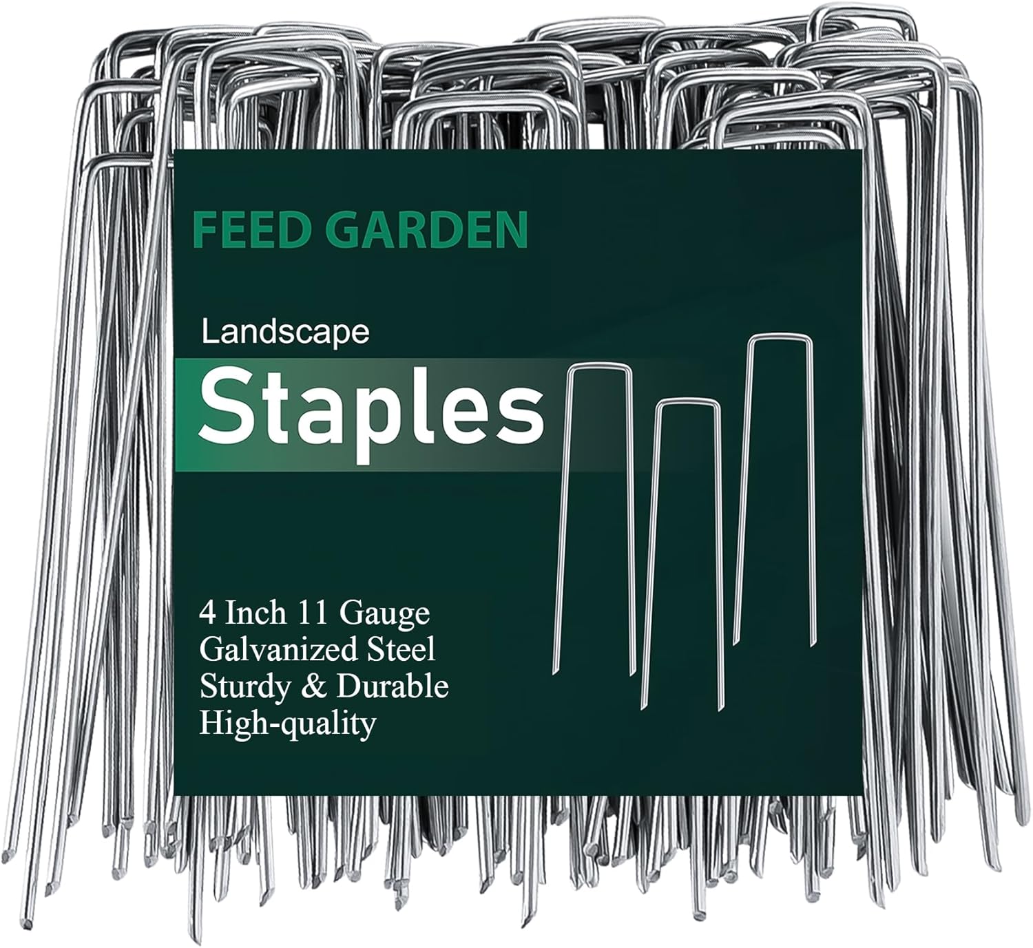 FEED GARDEN 4 Inch 50 Pack Galvanized Landscape Staples 11 Gauge Anti-Rust Garden Stakes