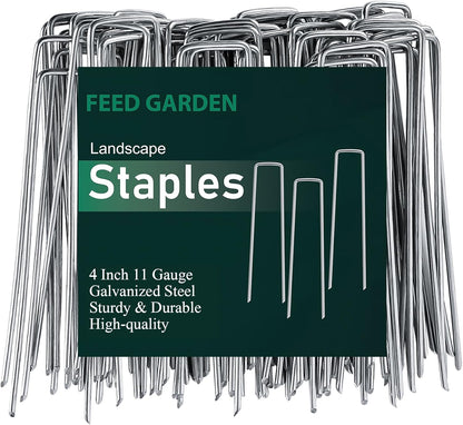 FEED GARDEN 4 Inch 50 Pack Galvanized Landscape Staples 11 Gauge Anti-Rust Garden Stakes