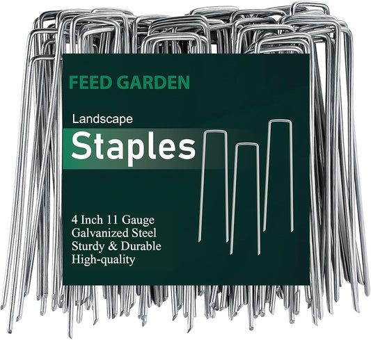 FEED GARDEN 4 Inch 50 Pack Galvanized Landscape Staples 11 Gauge Anti-Rust Garden Stakes