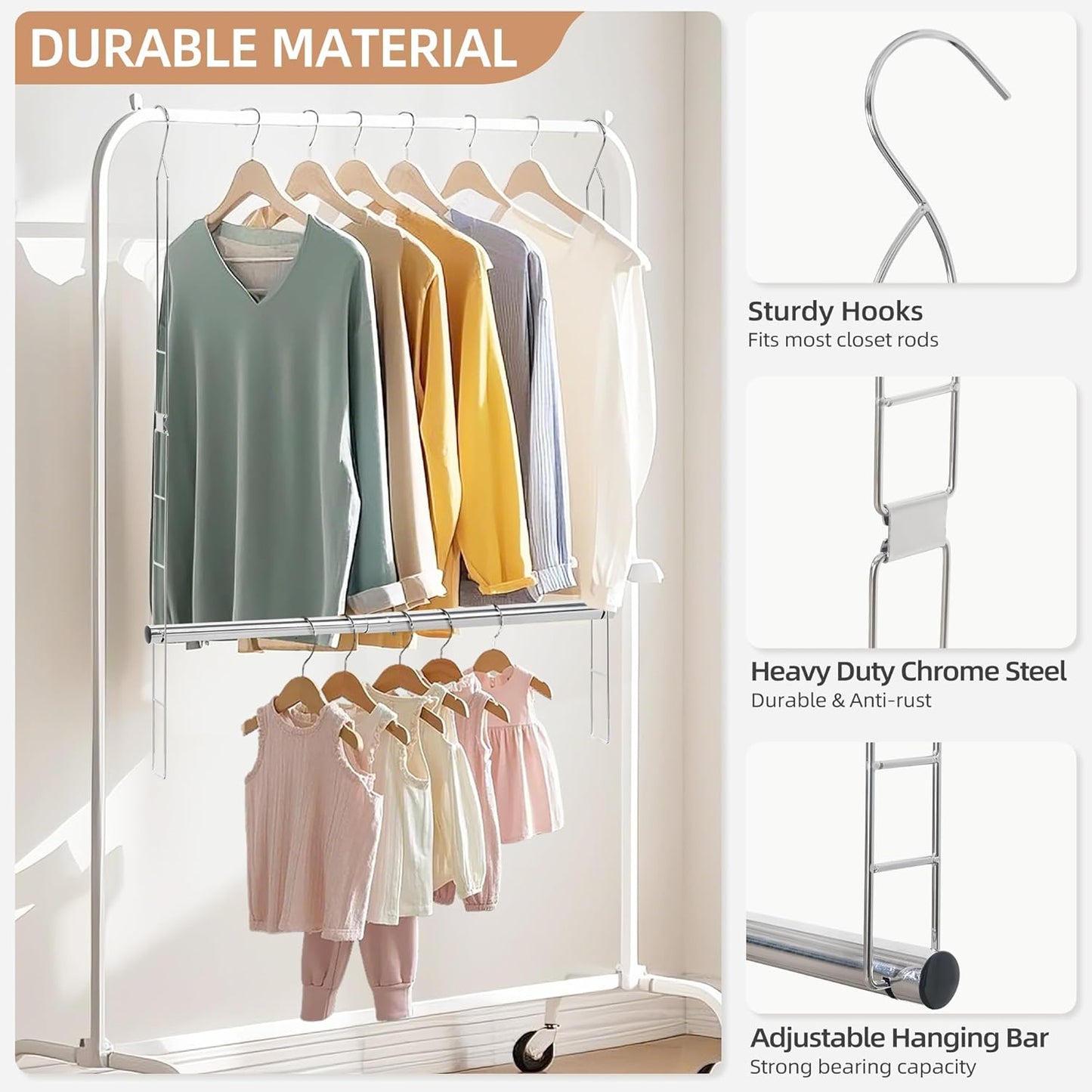 STORAGE MANIAC Hanging Closet Rod, Adjustable Width and Height Closet Hanging Organizer