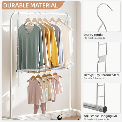 STORAGE MANIAC Hanging Closet Rod, Adjustable Width and Height Closet Hanging Organizer