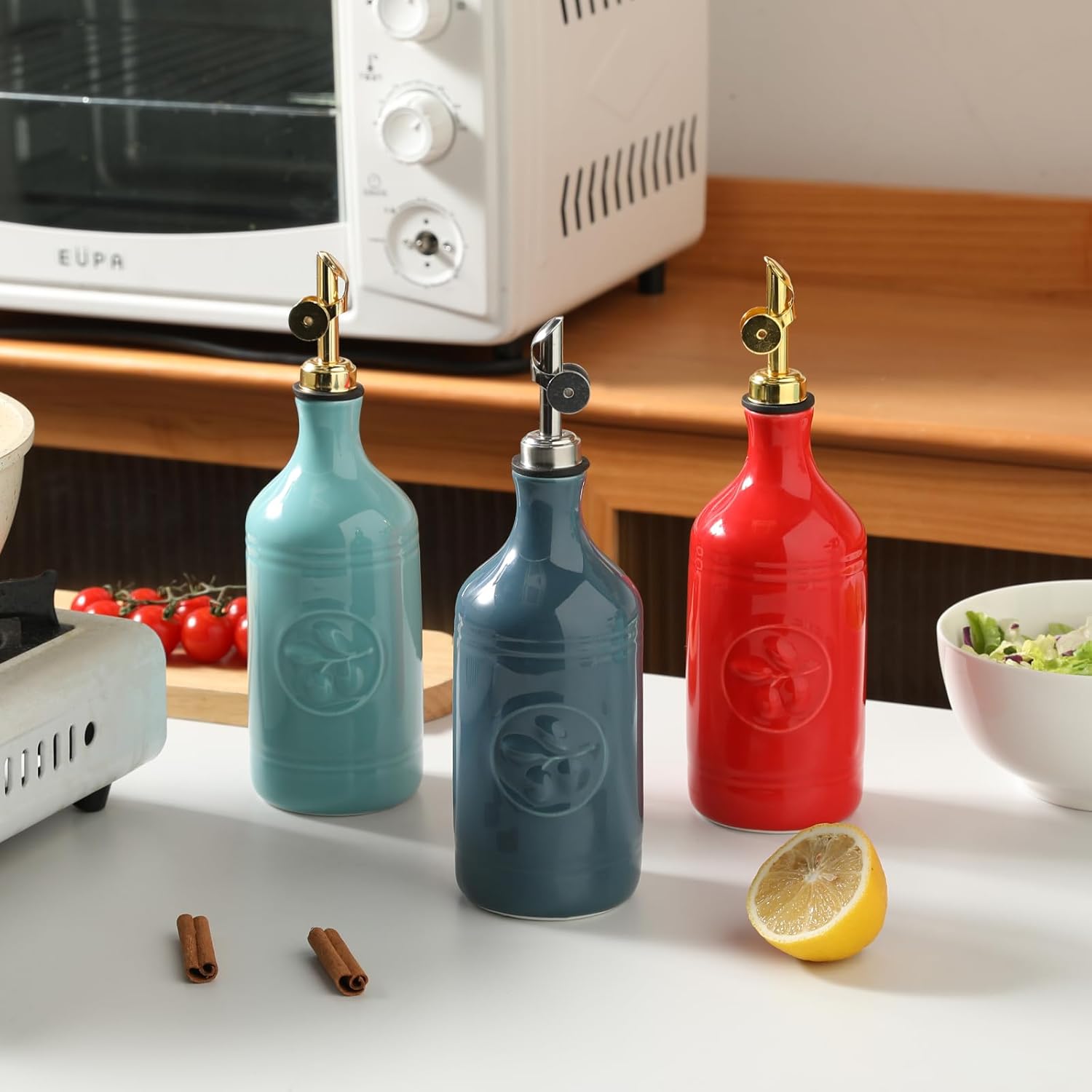Sweejar 16 Oz Ceramic Olive Oil Dispenser Bottle, Oil Dispenser for Kitchen with Gravity Spout