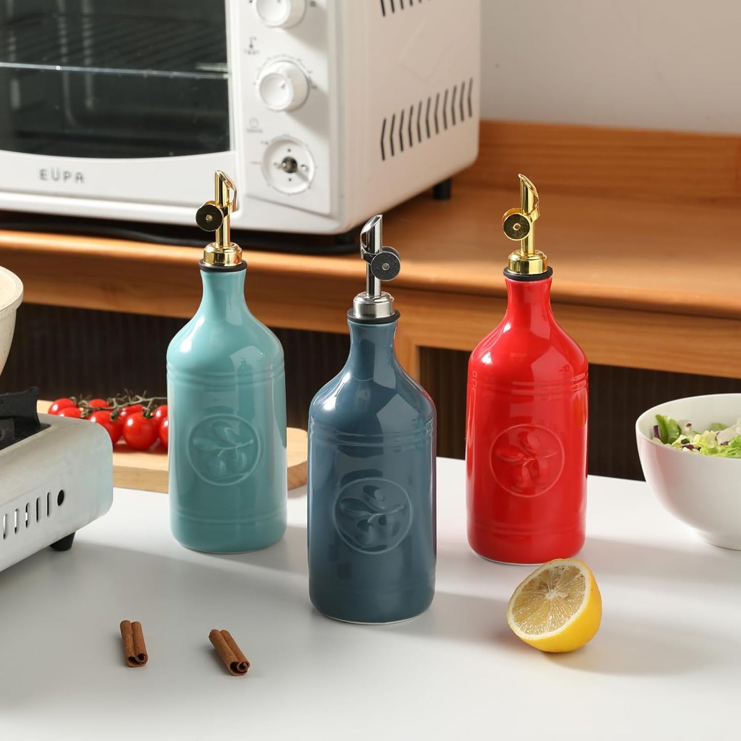 Sweejar 16 Oz Ceramic Olive Oil Dispenser Bottle, Oil Dispenser for Kitchen with Gravity Spout