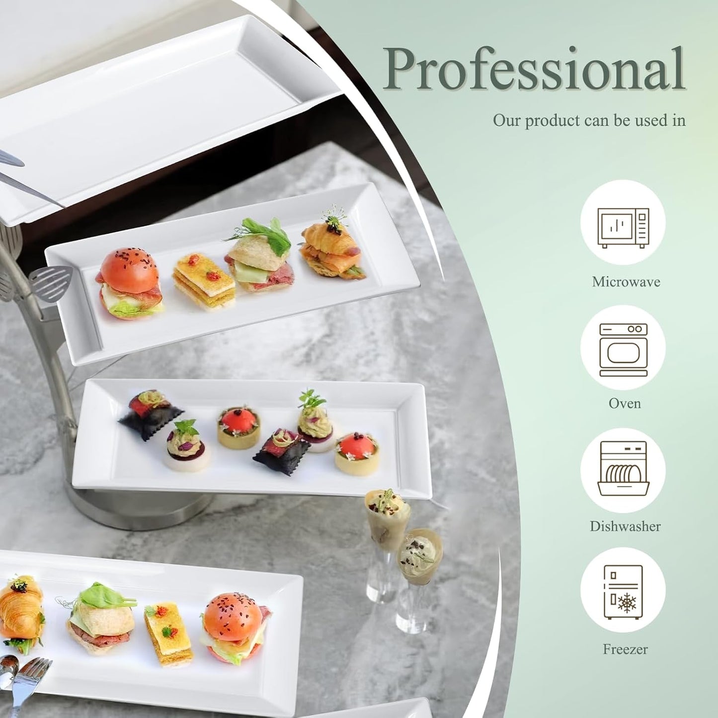 Rectangular Ceramic Serving Platters Set of 4, 14 inch Large Porcelain Serving Plates, White
