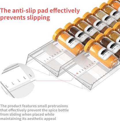 2-Tier Non-Slip Spice Drawer Organizer, 2-Pack Checkered Frosted Clear Acrylic, Expandable