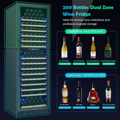 200 Bottle Dual Zone Wine Fridge ??24 Inch Large Capacity Wine Cooler Refrigerator